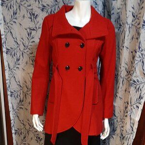 Vintage Guess Red Wool Blend Pea Coat Like New Size S